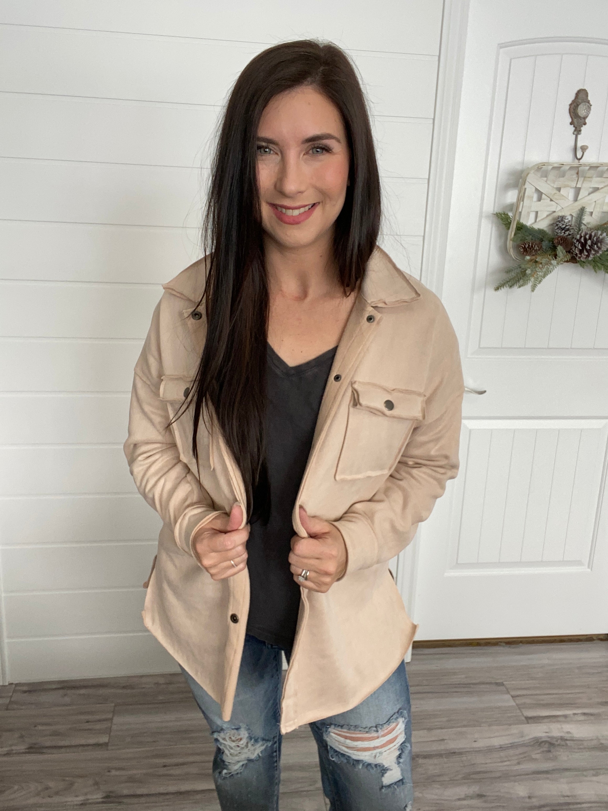 The Showstopper Faux Suede Shacket - Doe and Rae