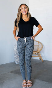 Ampersand Ave Joggers- Charcoal Leopard